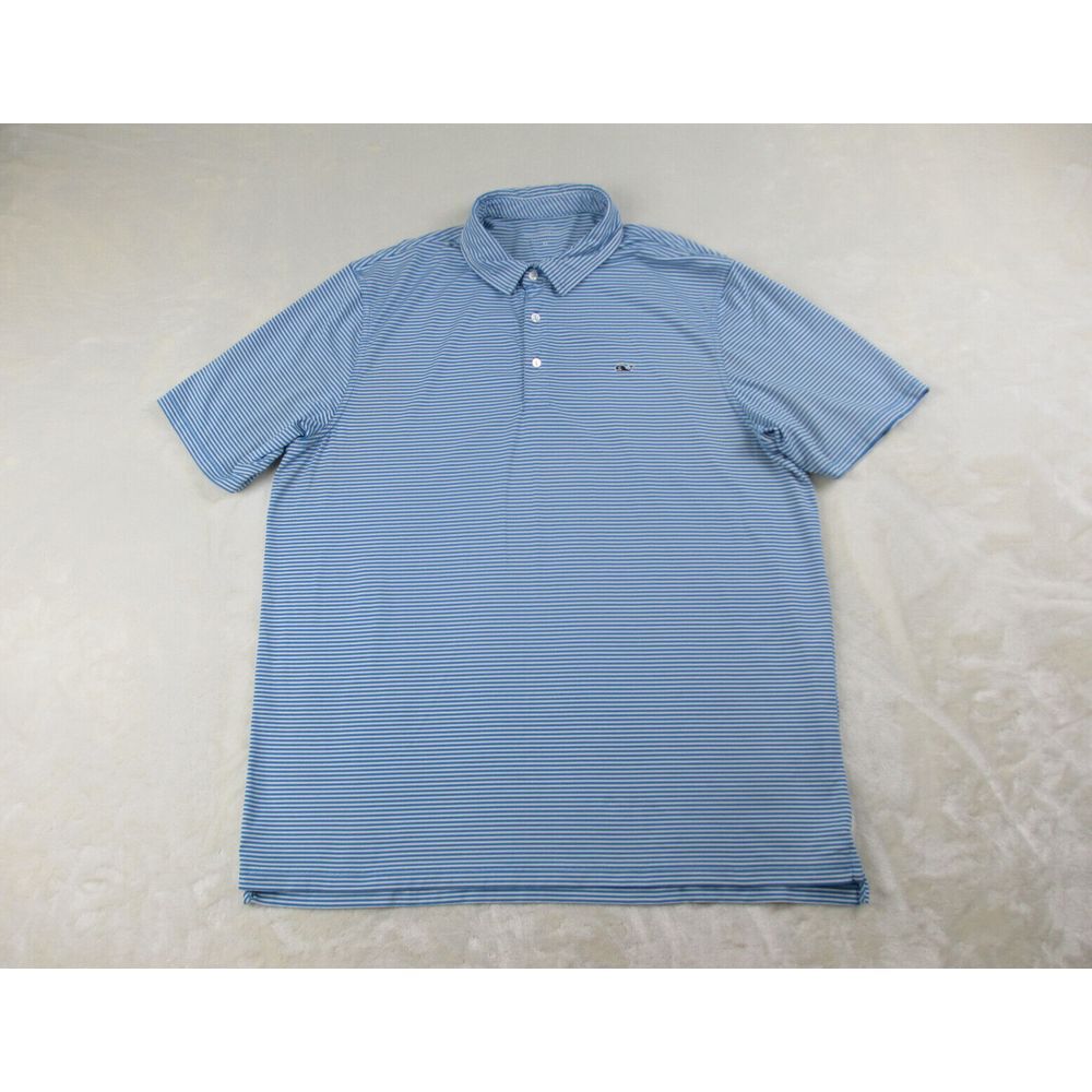 Vineyard Vines Polo‎ Shirt Mens Extra Large Blue Striped Whale Preppy Casual*
